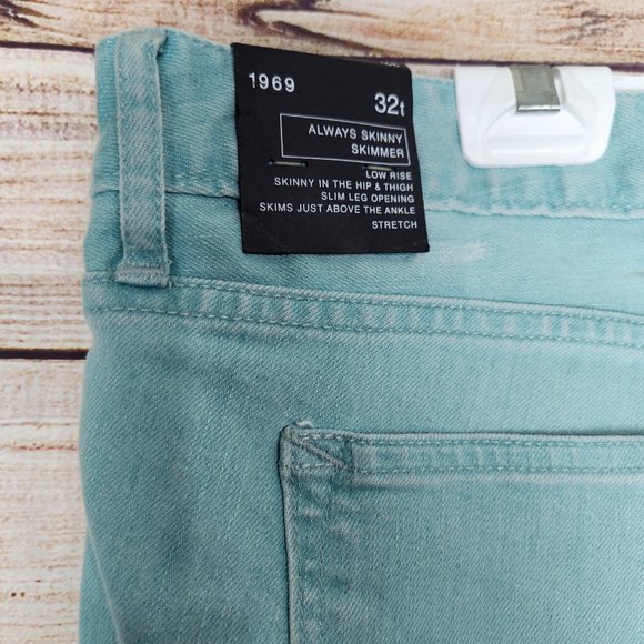 Gap 1969 Women's Jeans 32T Light Blue Always Skinny Stone Wash Denim Cuffed Hem - Picture 12 of 13